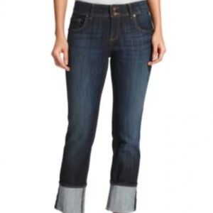 Kut from the Kloth Cameron Cuffed Straight-Leg Ankle Jeans Women's Blue Jeans